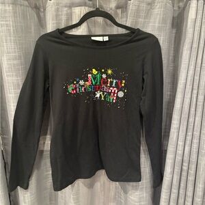 Merry Christmas Y’all ladies petit M t shirt embroidered stitching holiday top